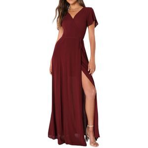 Lulus Burgundy Heart of Marigold Wrap Maxi Dress L